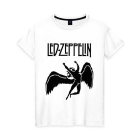 Женская футболка хлопок с принтом Led Zeppelin swan , 100% хлопок | прямой крой, круглый вырез горловины, длина до линии бедер, слегка спущенное плечо | led zeppelin