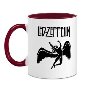 Кружка двухцветная с принтом Led Zeppelin swan , керамика | объем — 330 мл, диаметр — 80 мм. Цветная ручка и кайма сверху, в некоторых цветах — вся внутренняя часть | led zeppelin