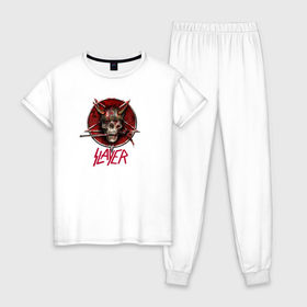 Женская пижама хлопок с принтом Slayer skull , 100% хлопок | брюки и футболка прямого кроя, без карманов, на брюках мягкая резинка на поясе и по низу штанин | punk | slayer | метал