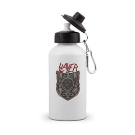 Бутылка спортивная с принтом Slayer , металл | емкость — 500 мл, в комплекте две пластиковые крышки и карабин для крепления | punk | slayer | метал
