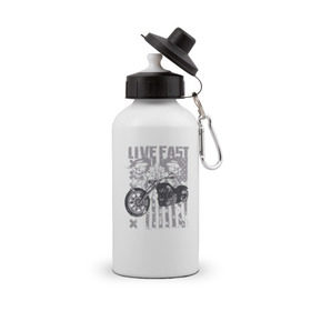 Бутылка спортивная с принтом Live Fast , металл | емкость — 500 мл, в комплекте две пластиковые крышки и карабин для крепления | america | biker | skull | мото