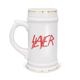 Кружка пивная с принтом Slayer logo ,  керамика (Материал выдерживает высокую температуру, стоит избегать резкого перепада температур) |  объем 630 мл | alternative rock | pank | punk | rock | slayer | альтернативный рок | метал | панк | рок | слаер | тяжелая музыка | хард рок | хеви метал