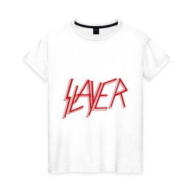 Женская футболка хлопок с принтом Slayer logo , 100% хлопок | прямой крой, круглый вырез горловины, длина до линии бедер, слегка спущенное плечо | alternative rock | pank | punk | rock | slayer | альтернативный рок | метал | панк | рок | слаер | тяжелая музыка | хард рок | хеви метал