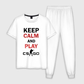 Мужская пижама хлопок с принтом Keep Calm and play cs:go , 100% хлопок | брюки и футболка прямого кроя, без карманов, на брюках мягкая резинка на поясе и по низу штанин
 | Тематика изображения на принте: calm | cs go | keep | го
