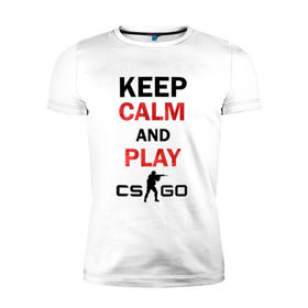 Мужская футболка премиум с принтом Keep Calm and play cs:go , 92% хлопок, 8% лайкра | приталенный силуэт, круглый вырез ворота, длина до линии бедра, короткий рукав | Тематика изображения на принте: calm | cs go | keep | го