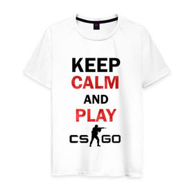 Мужская футболка хлопок с принтом Keep Calm and play cs:go , 100% хлопок | прямой крой, круглый вырез горловины, длина до линии бедер, слегка спущенное плечо. | Тематика изображения на принте: calm | cs go | keep | го