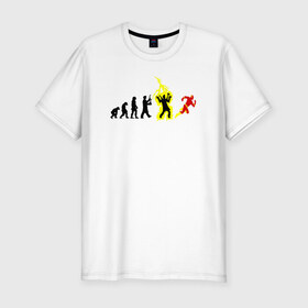 Мужская футболка премиум с принтом Эволюция Флеш , 92% хлопок, 8% лайкра | приталенный силуэт, круглый вырез ворота, длина до линии бедра, короткий рукав | flash