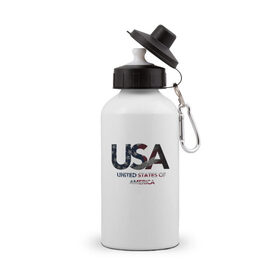 Бутылка спортивная с принтом USA , металл | емкость — 500 мл, в комплекте две пластиковые крышки и карабин для крепления | америка | сша