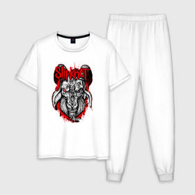 Мужская пижама хлопок с принтом Slipknot goat , 100% хлопок | брюки и футболка прямого кроя, без карманов, на брюках мягкая резинка на поясе и по низу штанин
 | Тематика изображения на принте: metall | punk | slipknot | метал | панк рок | слипнот
