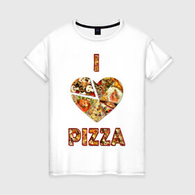 Женская футболка хлопок с принтом i love pizza , 100% хлопок | прямой крой, круглый вырез горловины, длина до линии бедер, слегка спущенное плечо | Тематика изображения на принте: . любовь | pizza | любителям пиццыёда | пицца | прикол