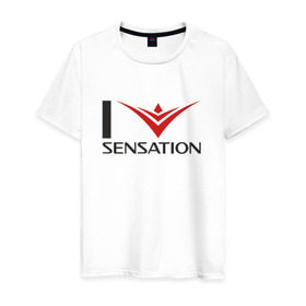 Мужская футболка хлопок с принтом i love Sensation , 100% хлопок | прямой крой, круглый вырез горловины, длина до линии бедер, слегка спущенное плечо. | house | sensation