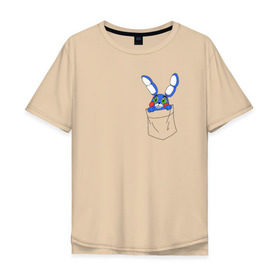 Мужская футболка хлопок Oversize с принтом Toy Bonnie в кармане FNAF , 100% хлопок | свободный крой, круглый ворот, “спинка” длиннее передней части | fnaf | toy bonnie | карман | фнаф