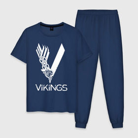 Мужская пижама хлопок с принтом Vikings , 100% хлопок | брюки и футболка прямого кроя, без карманов, на брюках мягкая резинка на поясе и по низу штанин
 | vikings | викинги | сериал
