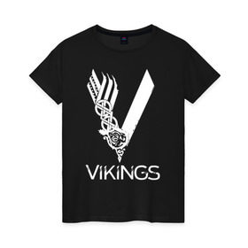 Женская футболка хлопок с принтом Vikings , 100% хлопок | прямой крой, круглый вырез горловины, длина до линии бедер, слегка спущенное плечо | vikings | викинги | сериал