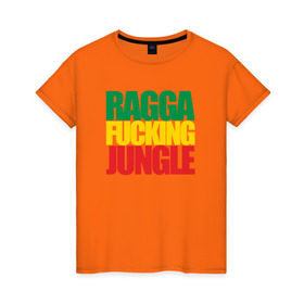Женская футболка хлопок с принтом Ragga Fucking Jungle , 100% хлопок | прямой крой, круглый вырез горловины, длина до линии бедер, слегка спущенное плечо | jungle | днб | рагга | рагга джангл (ragga jungle)  джангл с более выраженным влиянием ямайской музыкальной культуры.ragga jungle