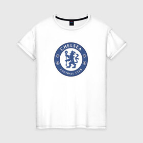 Женская футболка хлопок с принтом Chelsea FC , 100% хлопок | прямой крой, круглый вырез горловины, длина до линии бедер, слегка спущенное плечо | 