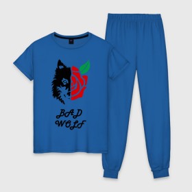 Женская пижама хлопок с принтом Bad Wolf , 100% хлопок | брюки и футболка прямого кроя, без карманов, на брюках мягкая резинка на поясе и по низу штанин | 