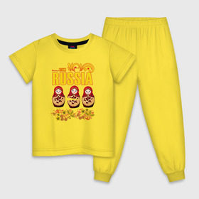 Детская пижама хлопок с принтом National team Russia , 100% хлопок |  брюки и футболка прямого кроя, без карманов, на брюках мягкая резинка на поясе и по низу штанин
 | матрешки | патриоты | родина | россия | рф