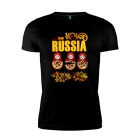 Мужская футболка премиум с принтом National team Russia , 92% хлопок, 8% лайкра | приталенный силуэт, круглый вырез ворота, длина до линии бедра, короткий рукав | матрешки | патриоты | родина | россия | рф