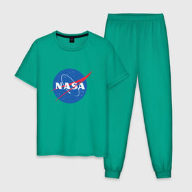 Мужская пижама хлопок с принтом NASA , 100% хлопок | брюки и футболка прямого кроя, без карманов, на брюках мягкая резинка на поясе и по низу штанин
 | nasa