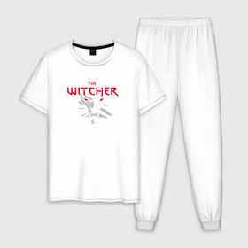 Мужская пижама хлопок с принтом The Witcher 3 , 100% хлопок | брюки и футболка прямого кроя, без карманов, на брюках мягкая резинка на поясе и по низу штанин
 | the witcher | the witcher 3 | компьютерные игры