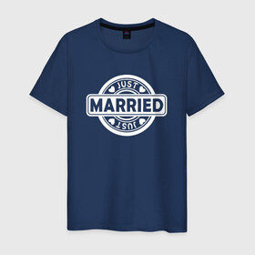 Мужская футболка хлопок с принтом Just Married , 100% хлопок | прямой крой, круглый вырез горловины, длина до линии бедер, слегка спущенное плечо. | just marriedпара | вместе | любовь | навсегда | свадьба
