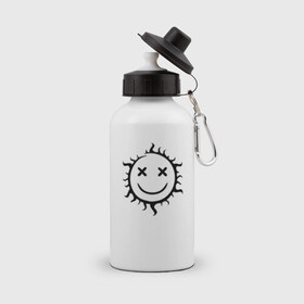 Бутылка спортивная с принтом Символ - позитивное солнце , металл | емкость — 500 мл, в комплекте две пластиковые крышки и карабин для крепления | звезда | позитив | прикольный | смайл | солнце | улыбка