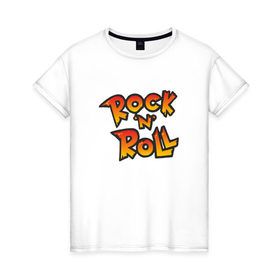Женская футболка хлопок с принтом Rock-n-roll , 100% хлопок | прямой крой, круглый вырез горловины, длина до линии бедер, слегка спущенное плечо | 