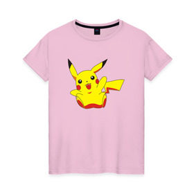 Женская футболка хлопок с принтом Пикачу , 100% хлопок | прямой крой, круглый вырез горловины, длина до линии бедер, слегка спущенное плечо | pikachu | pokemon | пика | покемон