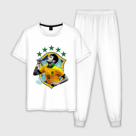 Мужская пижама хлопок с принтом Neymar , 100% хлопок | брюки и футболка прямого кроя, без карманов, на брюках мягкая резинка на поясе и по низу штанин
 | Тематика изображения на принте: неймар