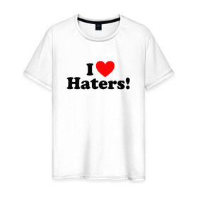 Мужская футболка хлопок с принтом I love haters , 100% хлопок | прямой крой, круглый вырез горловины, длина до линии бедер, слегка спущенное плечо. | Тематика изображения на принте: 