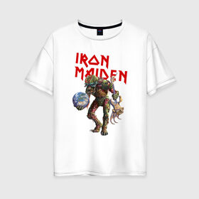 Женская футболка хлопок Oversize с принтом Iron Maiden , 100% хлопок | свободный крой, круглый ворот, спущенный рукав, длина до линии бедер
 | iron maiden | земля | инопланетяне | музыка | олдскул | рок