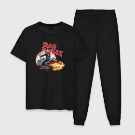 Мужская пижама хлопок с принтом Iron Maiden bike , 100% хлопок | брюки и футболка прямого кроя, без карманов, на брюках мягкая резинка на поясе и по низу штанин
 | скелет