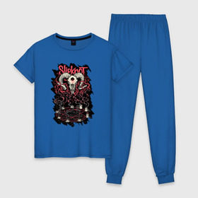 Женская пижама хлопок с принтом Slipknot , 100% хлопок | брюки и футболка прямого кроя, без карманов, на брюках мягкая резинка на поясе и по низу штанин | slipknot | демон | кори | металл | музыка | рок | череп