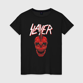 Женская футболка хлопок с принтом Slayer , 100% хлопок | прямой крой, круглый вырез горловины, длина до линии бедер, слегка спущенное плечо | 