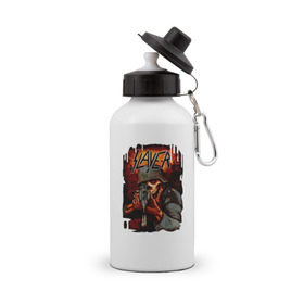Бутылка спортивная с принтом Slayer , металл | емкость — 500 мл, в комплекте две пластиковые крышки и карабин для крепления | 