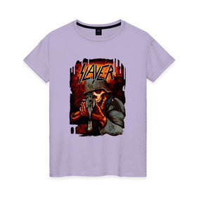 Женская футболка хлопок с принтом Slayer , 100% хлопок | прямой крой, круглый вырез горловины, длина до линии бедер, слегка спущенное плечо | 