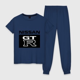 Женская пижама хлопок с принтом Nissan gtr , 100% хлопок | брюки и футболка прямого кроя, без карманов, на брюках мягкая резинка на поясе и по низу штанин | gtr | nissan | авто | гтр | нисан
