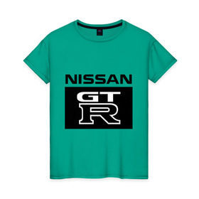 Женская футболка хлопок с принтом Nissan gtr , 100% хлопок | прямой крой, круглый вырез горловины, длина до линии бедер, слегка спущенное плечо | gtr | nissan | авто | гтр | нисан