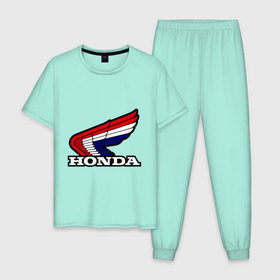 Мужская пижама хлопок с принтом Honda , 100% хлопок | брюки и футболка прямого кроя, без карманов, на брюках мягкая резинка на поясе и по низу штанин
 | крылья