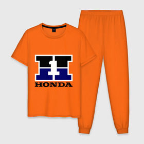 Мужская пижама хлопок с принтом Honda , 100% хлопок | брюки и футболка прямого кроя, без карманов, на брюках мягкая резинка на поясе и по низу штанин
 | honda | авто | хонда