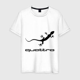Мужская футболка хлопок с принтом Audi quattro , 100% хлопок | прямой крой, круглый вырез горловины, длина до линии бедер, слегка спущенное плечо. | Тематика изображения на принте: audi | quattro | авто | ауди | кватро | логотип