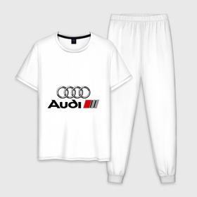 Мужская пижама хлопок с принтом Audi , 100% хлопок | брюки и футболка прямого кроя, без карманов, на брюках мягкая резинка на поясе и по низу штанин
 | audi | авто | ауди | логотип