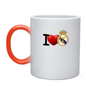 Кружка хамелеон с принтом Love Real Madrid , керамика | меняет цвет при нагревании, емкость 330 мл | love | real madrid | реал мадрид | спорт | футбол