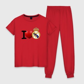 Женская пижама хлопок с принтом Love Real Madrid , 100% хлопок | брюки и футболка прямого кроя, без карманов, на брюках мягкая резинка на поясе и по низу штанин | love | real madrid | реал мадрид | спорт | футбол