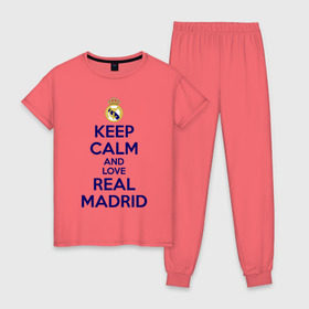 Женская пижама хлопок с принтом Real Madrid , 100% хлопок | брюки и футболка прямого кроя, без карманов, на брюках мягкая резинка на поясе и по низу штанин | love | real madrid | реал мадрид | спорт | футбол