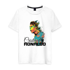 Мужская футболка хлопок с принтом Cristiano Ronaldo , 100% хлопок | прямой крой, круглый вырез горловины, длина до линии бедер, слегка спущенное плечо. | 