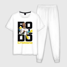Мужская пижама хлопок с принтом Ronaldo , 100% хлопок | брюки и футболка прямого кроя, без карманов, на брюках мягкая резинка на поясе и по низу штанин
 | роналдо