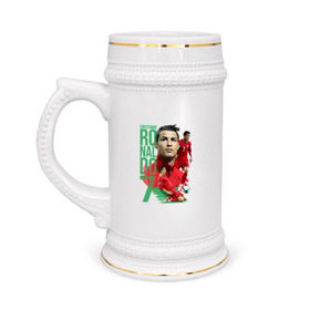 Кружка пивная с принтом Ronaldo ,  керамика (Материал выдерживает высокую температуру, стоит избегать резкого перепада температур) |  объем 630 мл | роналдо