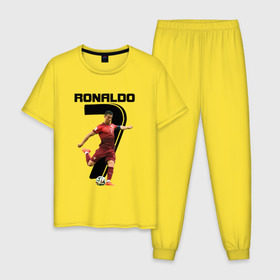 Мужская пижама хлопок с принтом Ronaldo , 100% хлопок | брюки и футболка прямого кроя, без карманов, на брюках мягкая резинка на поясе и по низу штанин
 | роналдо